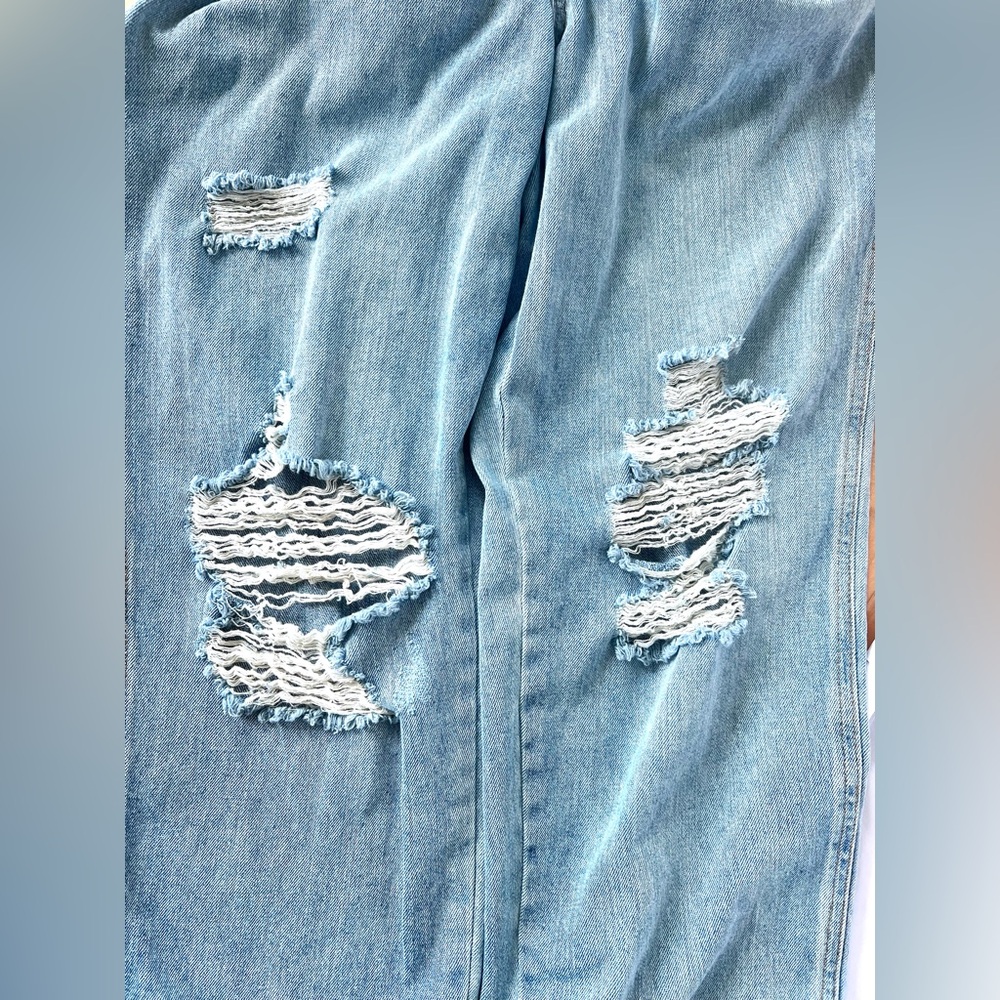 Wild Fable Light Blue Denim distressed size Large Overalls - Picture 3 of 5